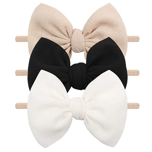 YanJie Baby Girls Nylon Headbands Newborn Bows Handmade Hair Bows Hairbands Hair Accessories for Newborn Infant Toddlers Kids(Beige Black White)