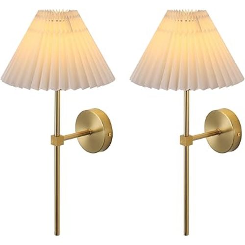 Wall Sconces Sets of 2 White Fabric lampshade Gold Wall Lamp Column Bracket Wall Lighting Bathroom Dresser Hardwired lamp Applicable to Living Room Bedroom Dining Room