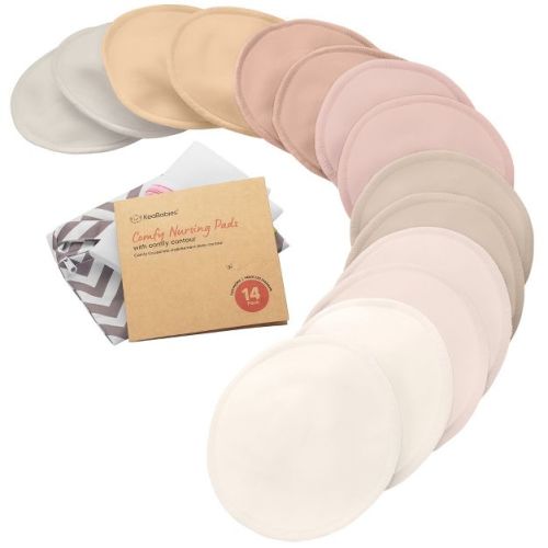 Keababies 14pk Organic Nursing Pads, Washable Breast Pads For Breastfeeding, Reusable Nipple Pads, Breastfeeding Essentials (neutrals, Large 4.8)
