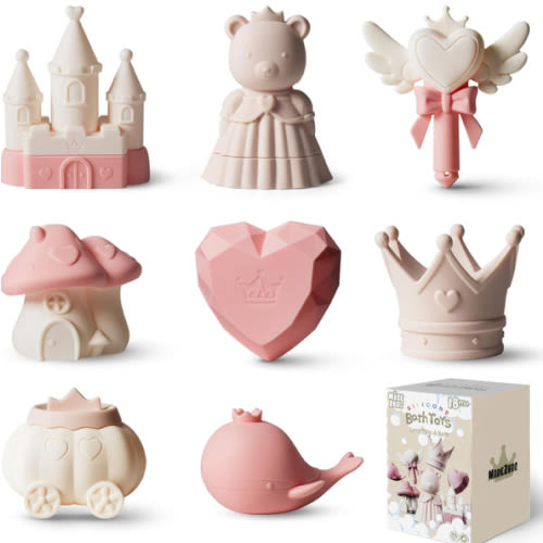 Amazon.com: MarcZero Princess Silicone Bath Toys 8Pcs for Toddlers Kids Babies,Bathtub Water Toys,Soft Squeezable Easy-Grip Pool Toys Set (Pink) : Toys & Games