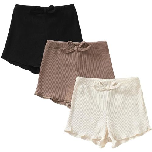 SOBOWO Toddler Girl Shorts Ribbed 3 Pack Baby Girls Solid Soft Elastic Waist Casual Playing Shorts Summer Short Pants 18-24 months