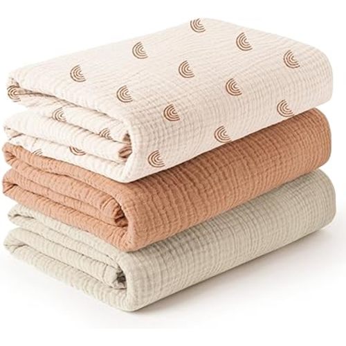 Konssy 3 Pack Muslin Swaddle Blankets for Unisex, Newborn Receiving Blanket, Large 47 x 47 inches, Soft Breathable Muslin Baby Swaddles for Boys & Girls