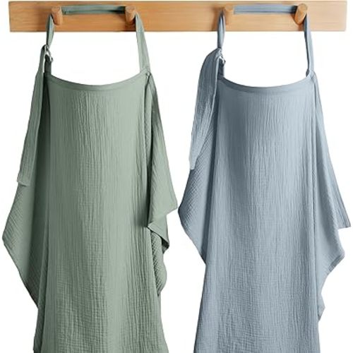Comfy Cubs Muslin Nursing Cover Pack of 2, 100% Cotton Muslin Breastfeeding Cover for Moms, Soft & Breathable Baby Nursing Scarf, Adjustable Neck Strap - Privacy Coverage - Fern and Pacific Blue