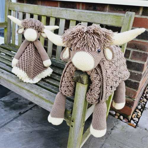 Highland Cow Baby Blanket & Lovey Baby Shower Set Crochet Patterns | Scottish Cow Blanket Toy Play Mat Cow Baby Security Blanket Baby Gifts