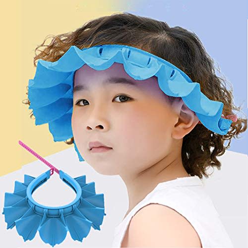 Baby Shower Cap Silicone Bathing Hat, Adjustable Shower Cap Kids, Infants Soft Protection Hat Safety Visor Cap Hat for Toddler Children (Blue, Big Size(1-12 Years old/16.5-22.8 Inches))