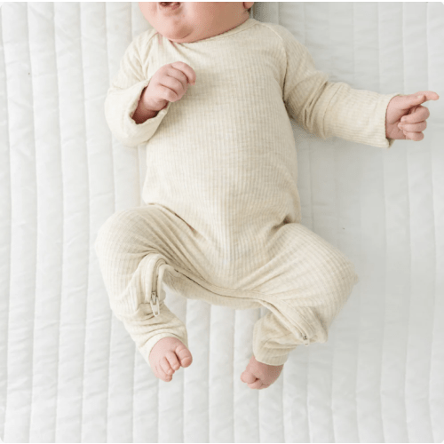 Heather Oatmeal Ribbed Crescent Zippy - Little Sleepies