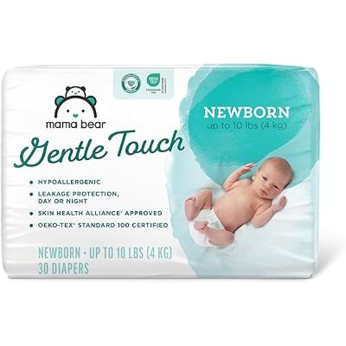 Amazon Brand - Mama Bear Gentle Touch Diapers, Hypoallergenic, Newborn, 30 Count, White
