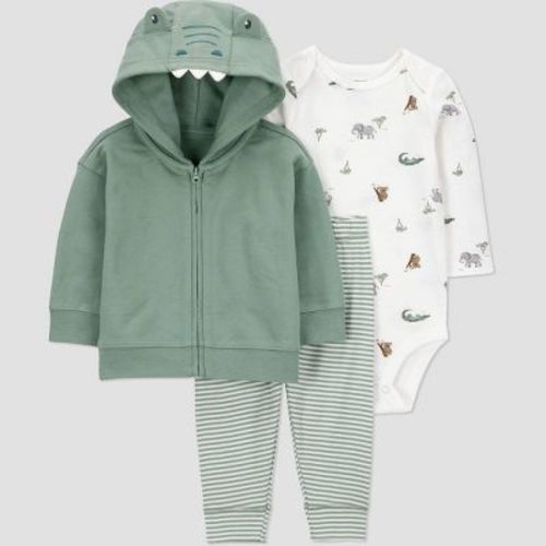 Carter's Just One You® Baby Boys' 3pc Alligator Hooded Zip-Up Sweatshirt with Bodysuit and Jogger Pants Set - Green 6M