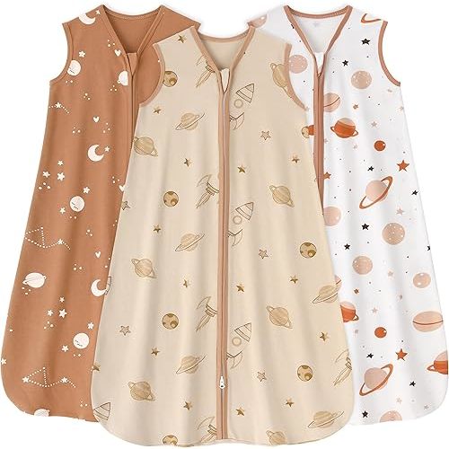 Baby Sleep Sack 6-12 Months 0.5 Tog Sleeping Sack for Babies 3 Pack 100% Cotton Wearable Blanket Baby Lightweight 2-Way Zipper Infant Sleep Sacks