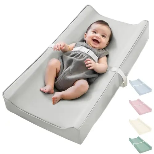 Vegan Leather Waterproof Baby Changing Pad - Wipeable, Extra Thick & Portable & Non-Slip Diaper Mat for Dresser, Crib, Travel | Soft & Safe (Gray)