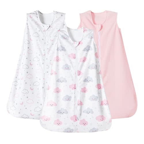 PHF 3 Pack Soft Micro-Fleece Baby Sleep Sack, 6-12 Months Warm Baby Wearable Blanket, 2-Way Zipper Sleeping Bags, Comfy Toddler Sleeping Sack for Baby Girls, Medium Size, Clouds