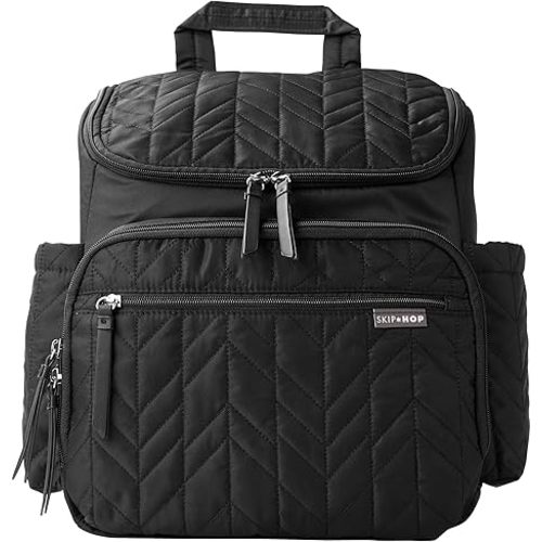 Skip Hop Diaper Bag Backpack: Forma, Multi-Function Baby Travel Bag with Changing Pad & Stroller Attachment, Jet Black