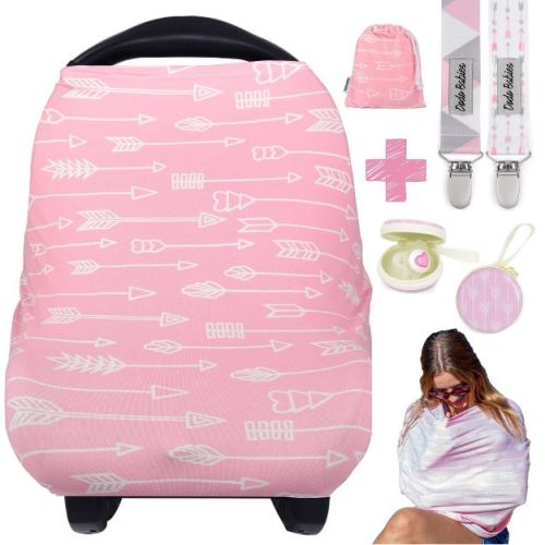 Dodo Babies Nursing Cover Set - Soft, Multipurpose Stretch Scarf for Breastfeeding and Car Seat Cover, Two Universal Pacifier Holders