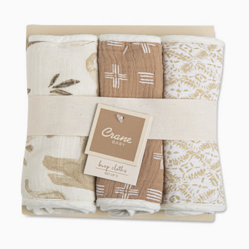 Crane Baby Cotton Muslin and Terry Burp Cloth Set (3 Pack) - Parker