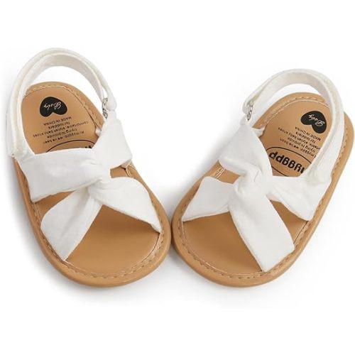 Miamooi Infant Baby Girls Boys Sandals Summer Bowknot Crib Shoes Toddler Pu Leather Flower Soft Rubber Sole Dress Flats First Walker Shoes