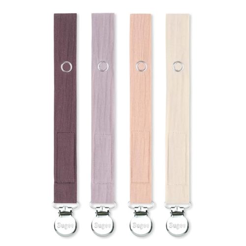 Baby Pacifier Clip Leash Holder Unisex for 4 Pack Gift Set with Neutral Solid Colors ;Soft Linen Pacifier Clips ; Fabric Pacifier Strap with Clip Keeps Pacifiers & Teethers in Place (Purple
