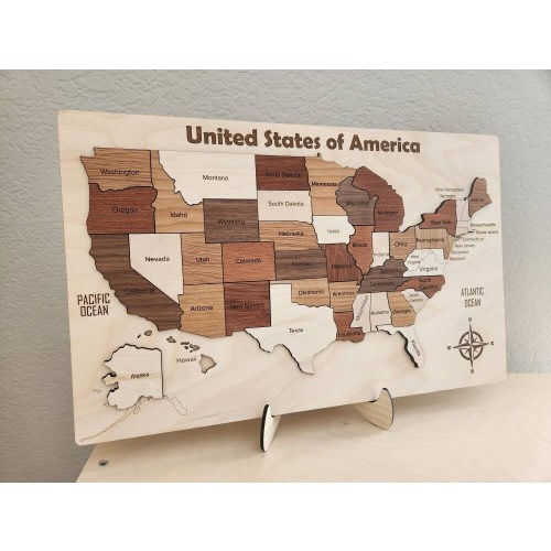 United States puzzle map of wood, USA laser cut educational toy, Montessori class room