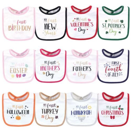 Little Treasure Baby Girl Cotton Bibs 12pk, Holiday Fancy Girl, One Size