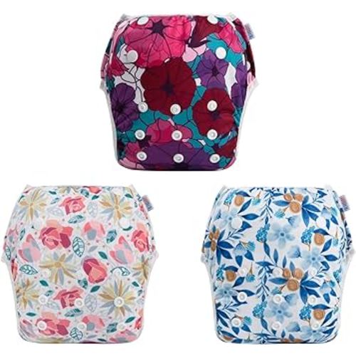 ALVABABY Swim Diapers 3pcs Reusable & Adjustable 0-2 Years Baby Girl 3SWY03