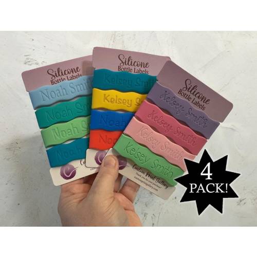 4 Pack Daycare Wavy Baby Bottle Labels, Waterproof Bottle Bands, Bottle Label for Sippy Cups and Baby Bottles, Baby Shower Gifts, Reusable