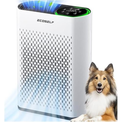Powerful Air Purifiers for Home Large Room Up to 2400 Ft², ECOSELF HEPA Air Purifier with PM 2.5 Air Quality Display 20dB Sleep Mode, Air Purifiers for Bedroom Office Living Room HAP602 White