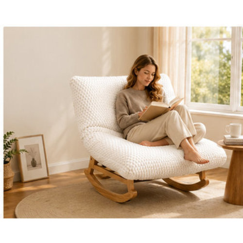 George Oliver 41.3" W Oversized Corduroy Rocking Chaise Lounge with 6.7" Thick Cushion and Wood Base | Wayfair