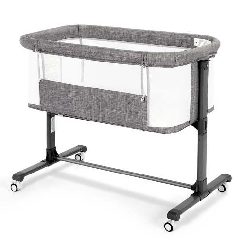 AILEEKISS Baby Bassinet with Wheels, Height Adjustable Bedside Sleeper, Grey