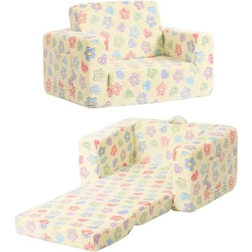 Tiita 2-in-1 Kids Sofa, Convertible Children Couch to Lounger, Flip Out Kids Chair, Toddler Armrest Chair Bed, Folding Kid Play Sofa for Girl or Boy, Flower