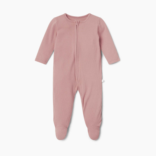 MORI Ribbed Clever Zip Footed Baby Pajamas - Ribbed Rose, 0-3 M