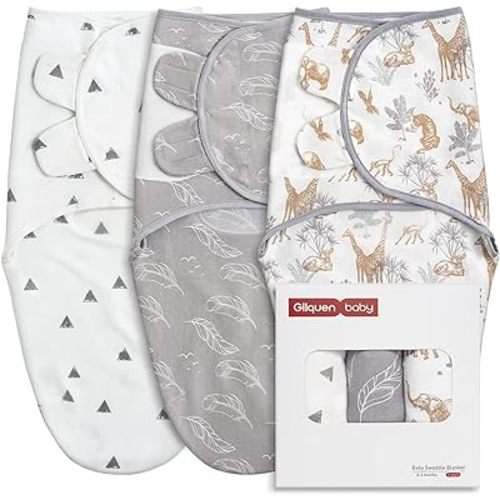 GLLQUEN BABY Swaddle Sleep Sack - Newborn Swaddle Sack 0-3 Months, Easy Swaddle Wrap, Adjustable Nursery Swaddle Blankets for Baby Boys and Girls, Jungle Explorations, Baby Essentials