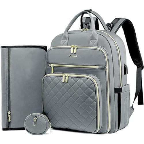 LOVEVOOK Baby Diaper Bag,Waterproof Diaper Backpack with USB Charging Port for Baby, Large Capacity Fit for 15.6 inch Laptop,Light Grey