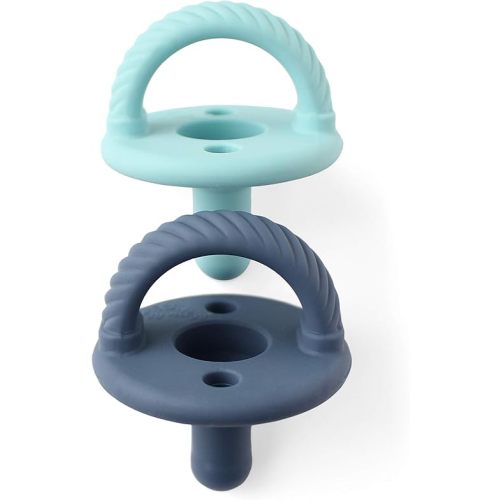 Itzy Ritzy Silicone Pacifiers for Newborn - Sweetie Soother Pacifiers Feature Collapsible Handle & Two Air Holes for Added Safety; for Ages Newborn and Up, Set of 2 in Nautical Navy & Robin's Egg