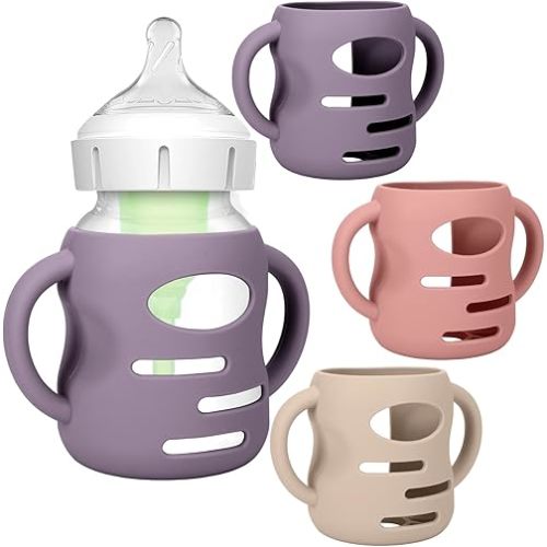 BUSOHA 3 Pack Silicone Sleeves for Dr. Brown's Glass Baby Bottles - Drop Protection Baby Bottle Sleeves Compatible with Dr. Brown's Newborn Glass Bottles with Silicone Handles,5oz