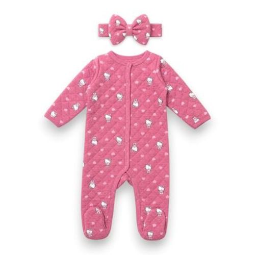 Hello Kitty Baby Girls' 2-Piece Footed Coverall With Bow Headband, Rose, 3 Months