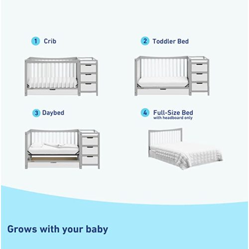 Graco Remi 4-In-1 Convertible Crib & Changer With Drawer (Pebble Gray & White) – GREENGUARD Gold Certified, Crib And Changing-Table Combo, Includes Changing Pad, Converts To Toddler Bed, Full-Size Bed - White With Pebble Gray