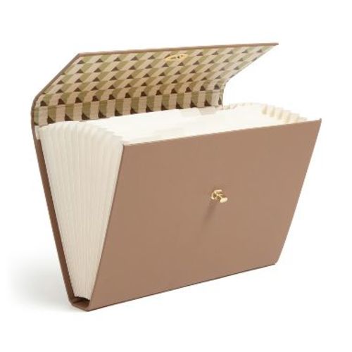U Brands 13 Pocket Recycled Pleather Expandable File Light Brown: Paper & Polyurethane File Organizer, 9.25" x 13.125"