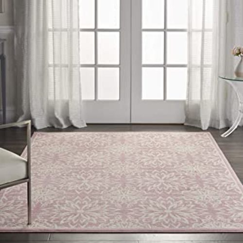 Nourison Jubilant Floral Ivory/Pink 6' x 9' Area-Rug, Easy-Cleaning, Non Shedding, Bed Room, Living Room, Dining Room, Kitchen (6x9)