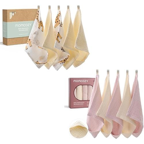 Momcozy Baby Washcloths – New & Classic Packaging, 4-Layer, Medium Thickness, Premium Cotton for Newborns, Great for Bathing, Wiping & On-The-Go, Shower Gift (10 Pack, 10x10 inch)