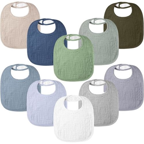 100% Cotton Muslin Baby Bibs 10-Pack Baby Drool Bibs for Unisex Baby Toddlers Infant Newborns Drooling and Teething