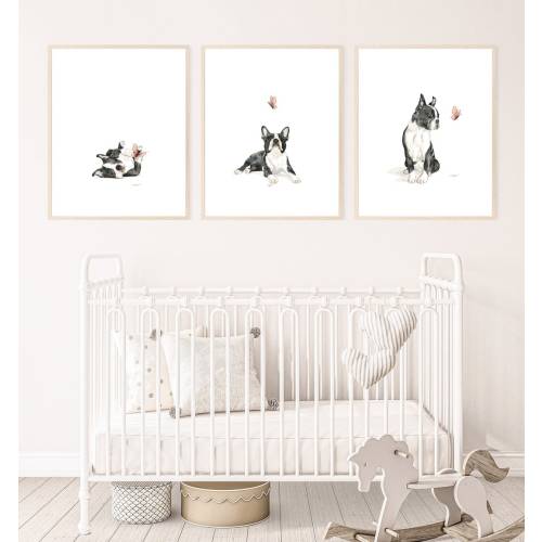 Boston Terrier art, puppy nursery print, nursery dog decor, dog wall art, kid room wall art, printable wall art, digital download