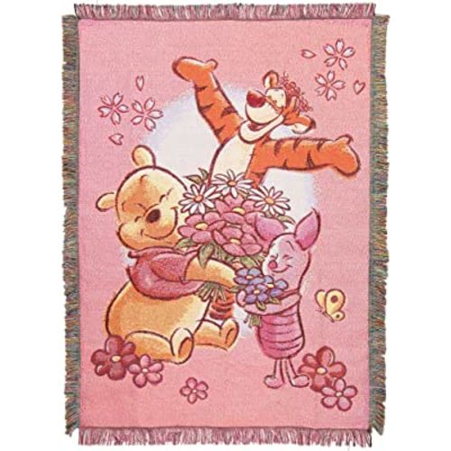 Disney's Winnie the Pooh, "Flower Power" Woven Tapestry Throw Blanket, 48" x 60", Multi Color