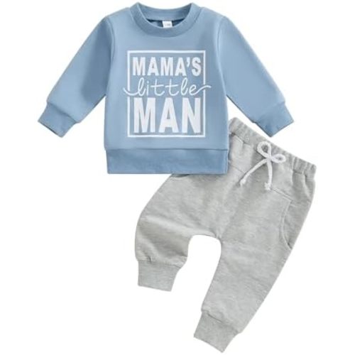 Toddler Baby Boy Sweatshirt Outfit Mamas Little Man Long Sleeve Shirt Jogger Pants Fall Outfits Winter Clothes Set