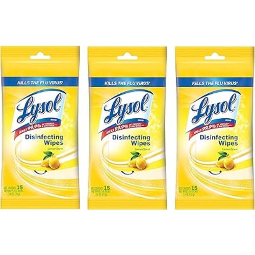 Lysol Disinfecting Wipes To-Go Pack, Lemon Scent, 15 Count (Pack of 3)