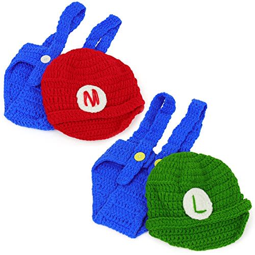 Armycrew Mario and Luigi Infant 2 Piece Outfit Crochet Hat and Pants