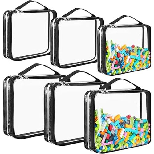 Sanwuta 6 Packs Toy Storage Bags, PVC Organizing Case Bags with Zipper, Waterproof Toy Container for Board Games, Building Blocks, Puzzles, Small Toys and Kids Books(Large, Small,Clear)