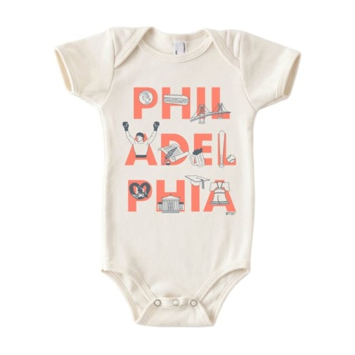 Philadelphia Local Stuff Shop Philadelphia CREAM Baby Icons Font One Piece - 23100000