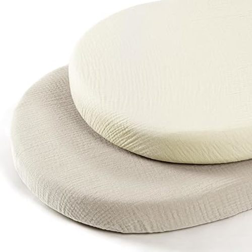 lulumoon Baby Muslin Bassinet Sheets: Cotton Bassinet Sheets Neutral for Boys and Girls - Bassinet Sheets Fitted for Oval Rectangle or Hourglass