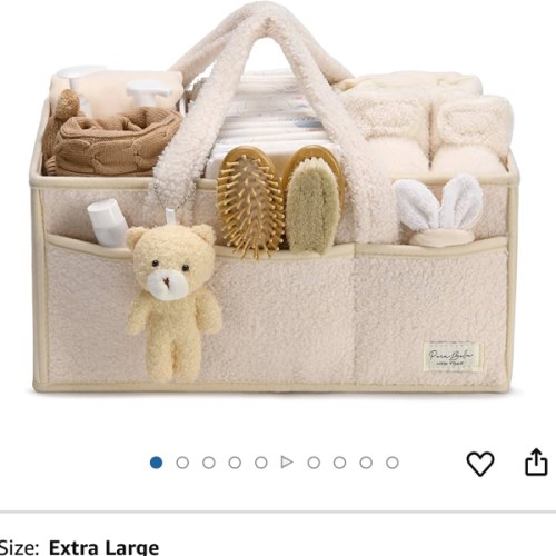 PeraBella Baby Diaper Caddy Organizer, Baby Organizers and Storage for Changing Table, Babies Shower Gift Basket for Boy &Girl, Nursery Essentials Car Caddy Organizer with Handle, White Diaper Basket