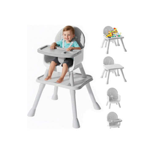 6 in 1 Baby High Chair, Convertible Highchair for Babies and Toddlers (Grey)