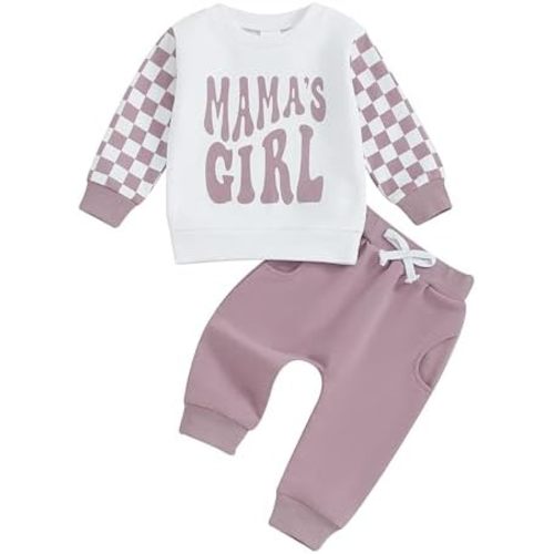 Karwuiio Toddler Baby Boy Girl Clothes Checkerboard Print Long Sleeve Sweatshirt Tops and Pants Fall Clothing Set